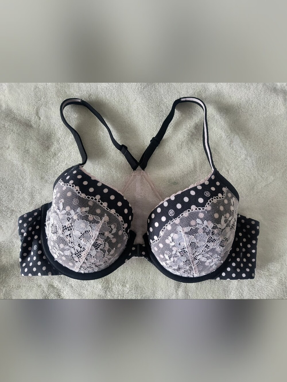 Victoria's Secret Body by Victoria Racer Black Dot Lace Demi Underwire Bra 36C